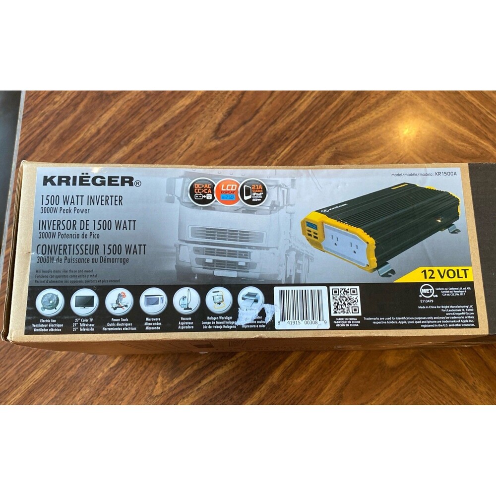 Krieger 1500 Watts Power Inverter 12V to 110V Car RV Emergency Power For Travel
